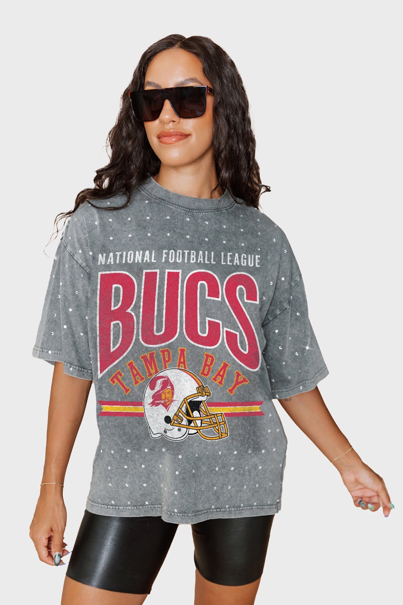 TAMPA BAY BUCCANEERS PRIME SHINE MINI RHINESTONE SHORT SLEEVE CLASSIC TEE BY RANDI MAHOMES