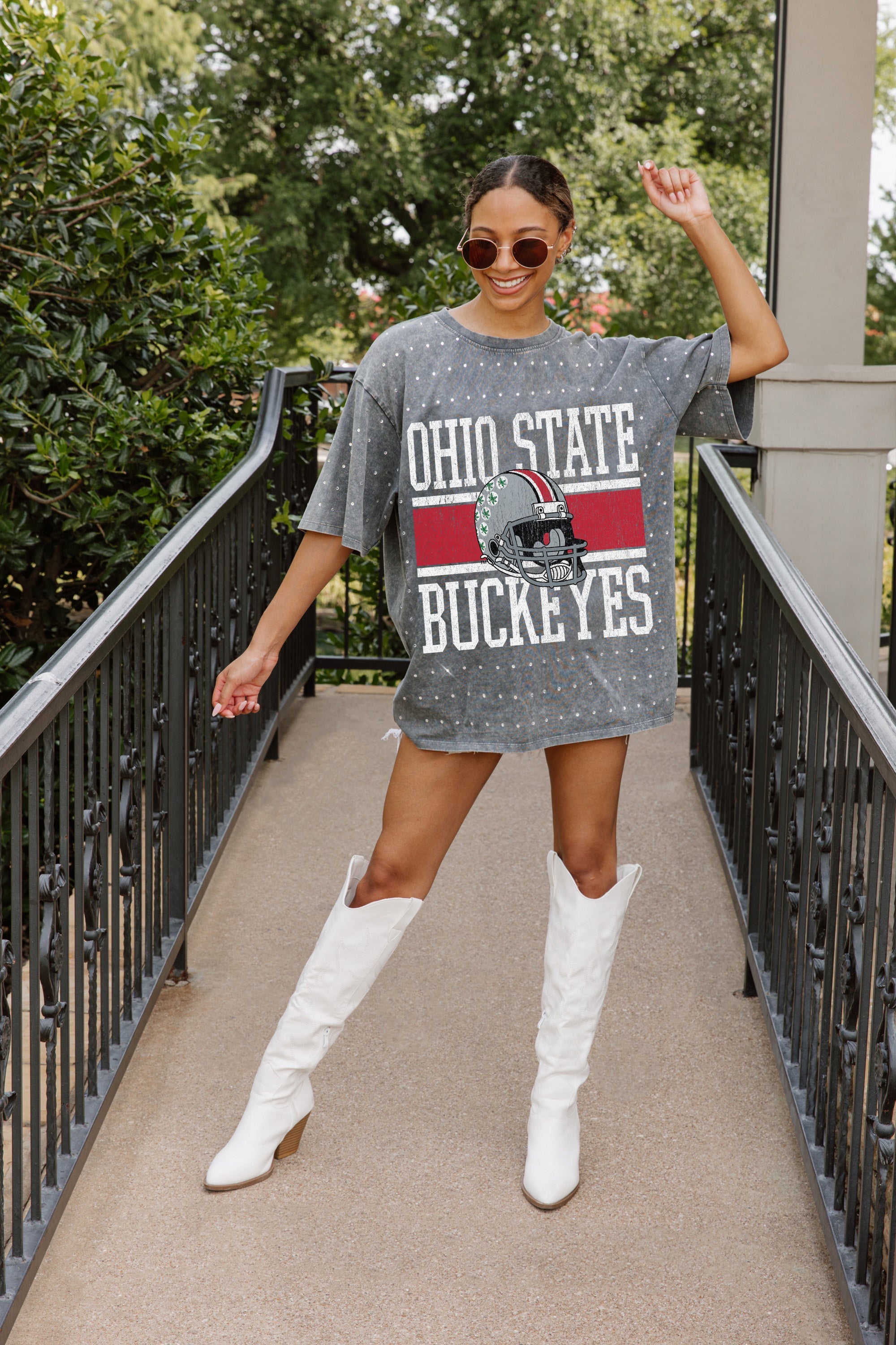 OHIO STATE BUCKEYES ON THE BALL MINI RHINESTONE SHORT SLEEVE CLASSIC TEE