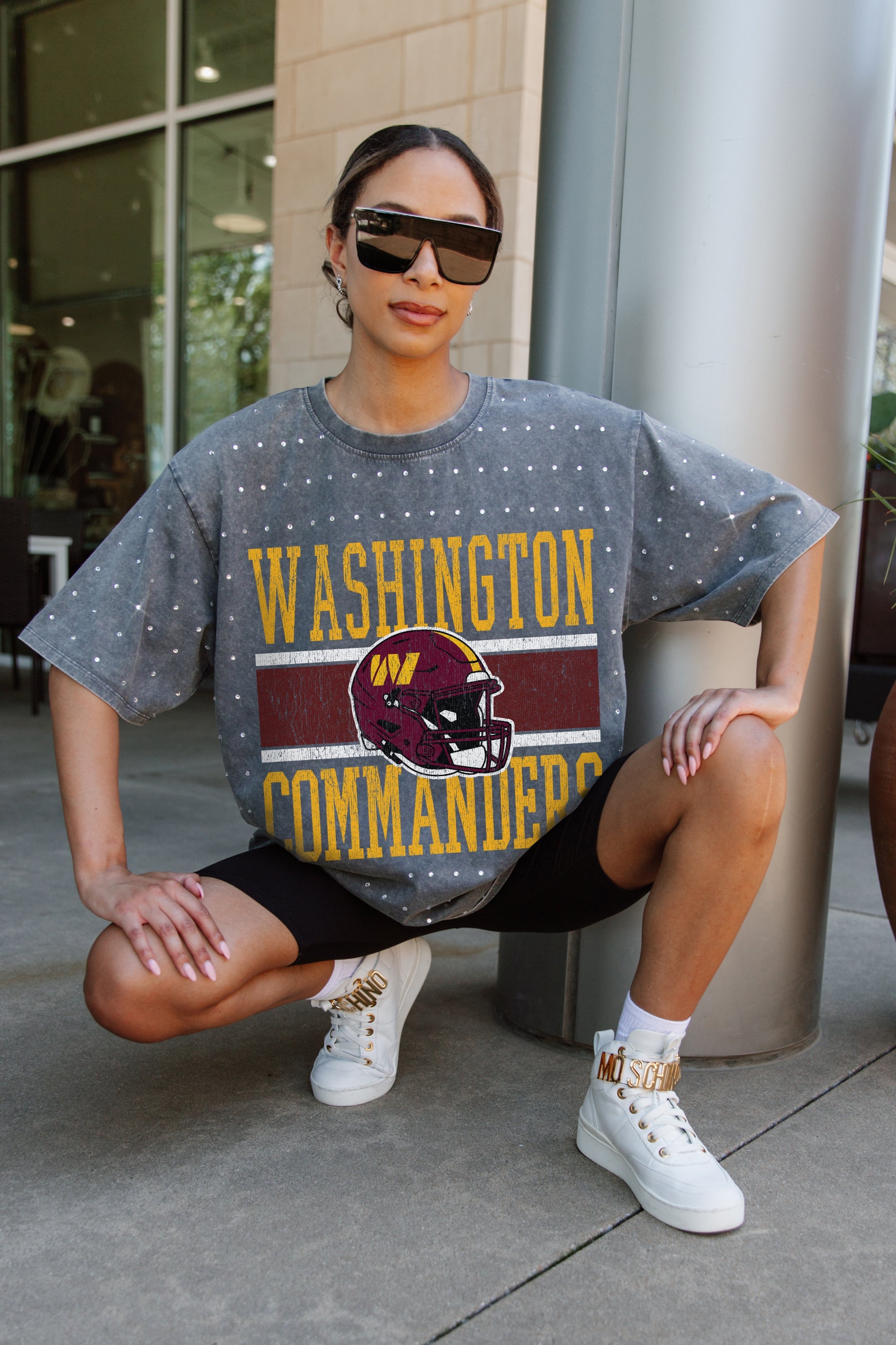 WASHINGTON COMMANDERS ON THE BALL MINI RHINESTONE SHORT SLEEVE CLASSIC TEE