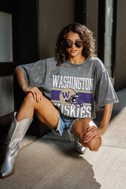 WASHINGTON HUSKIES ON THE BALL MINI RHINESTONE SHORT SLEEVE CLASSIC TEE