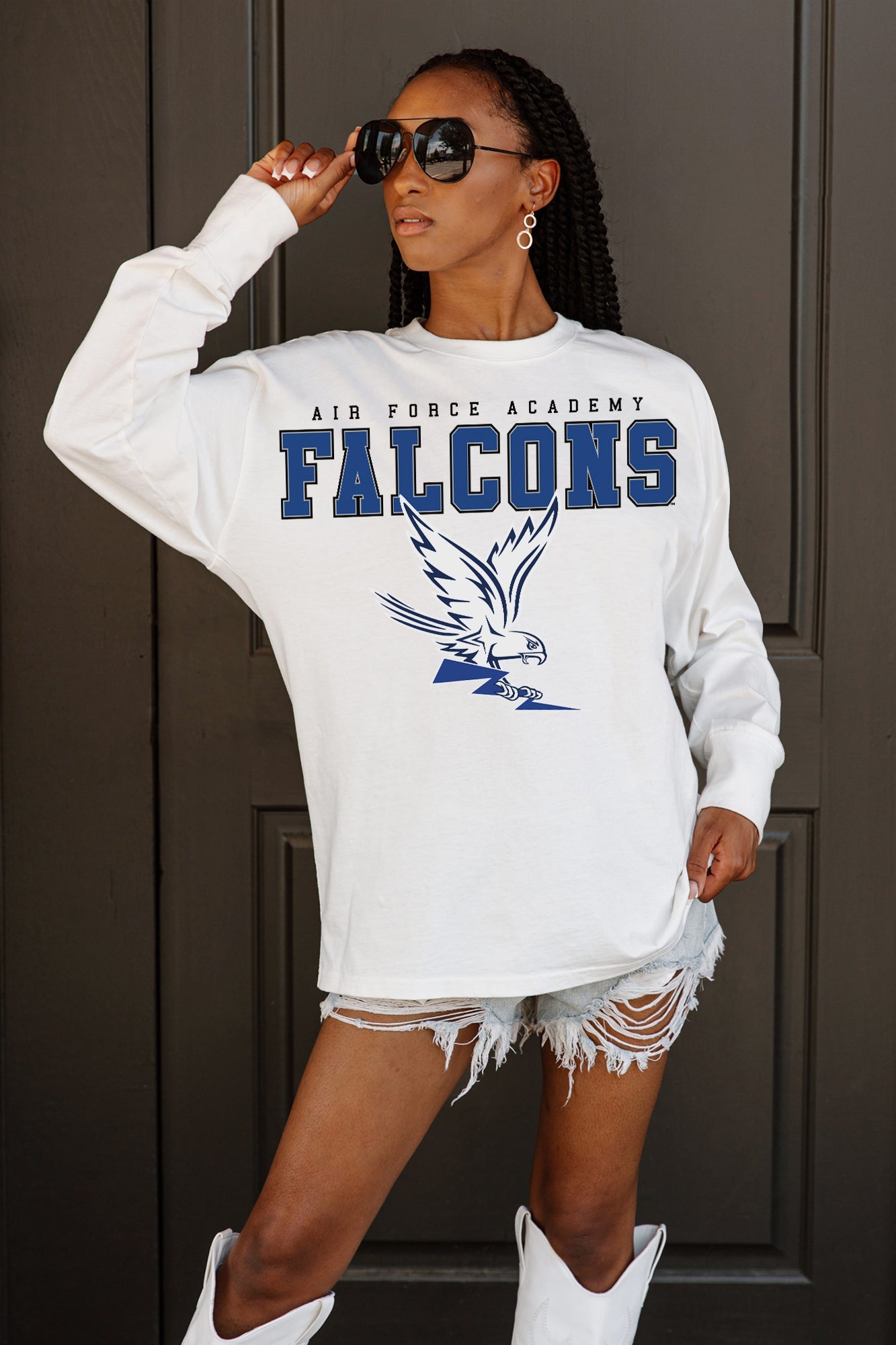 AIR FORCE FALCONS BIG GOALS OVERSIZED LONG SLEEVE TEE WITH RIBBED NECKLINE AND CUFFS