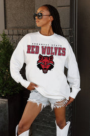 ARKANSAS STATE RED WOLVES BIG GOALS OVERSIZED LONG SLEEVE TEE WITH RIBBED NECKLINE AND CUFFS