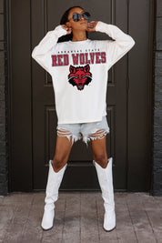 ARKANSAS STATE RED WOLVES BIG GOALS OVERSIZED LONG SLEEVE TEE WITH RIBBED NECKLINE AND CUFFS