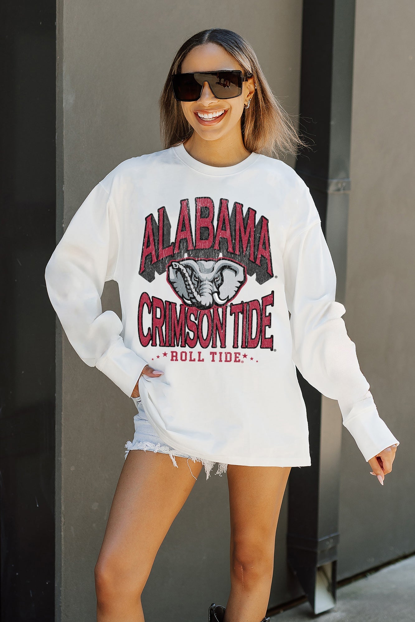 ALABAMA CRIMSON TIDE TIME OUT OVERSIZED LONG SLEEVE TEE WITH RIBBED NECKLINE AND CUFFS