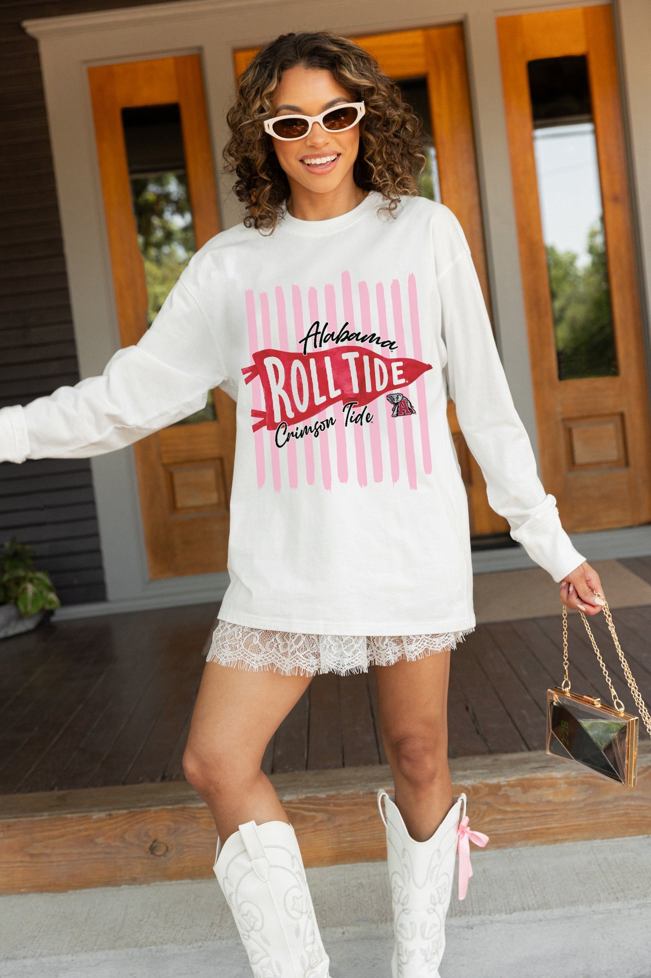 ALABAMA CRIMSON TIDE RALLY STRIPE ESSENTIAL RELAXED FIT LONG SLEEVE TEE
