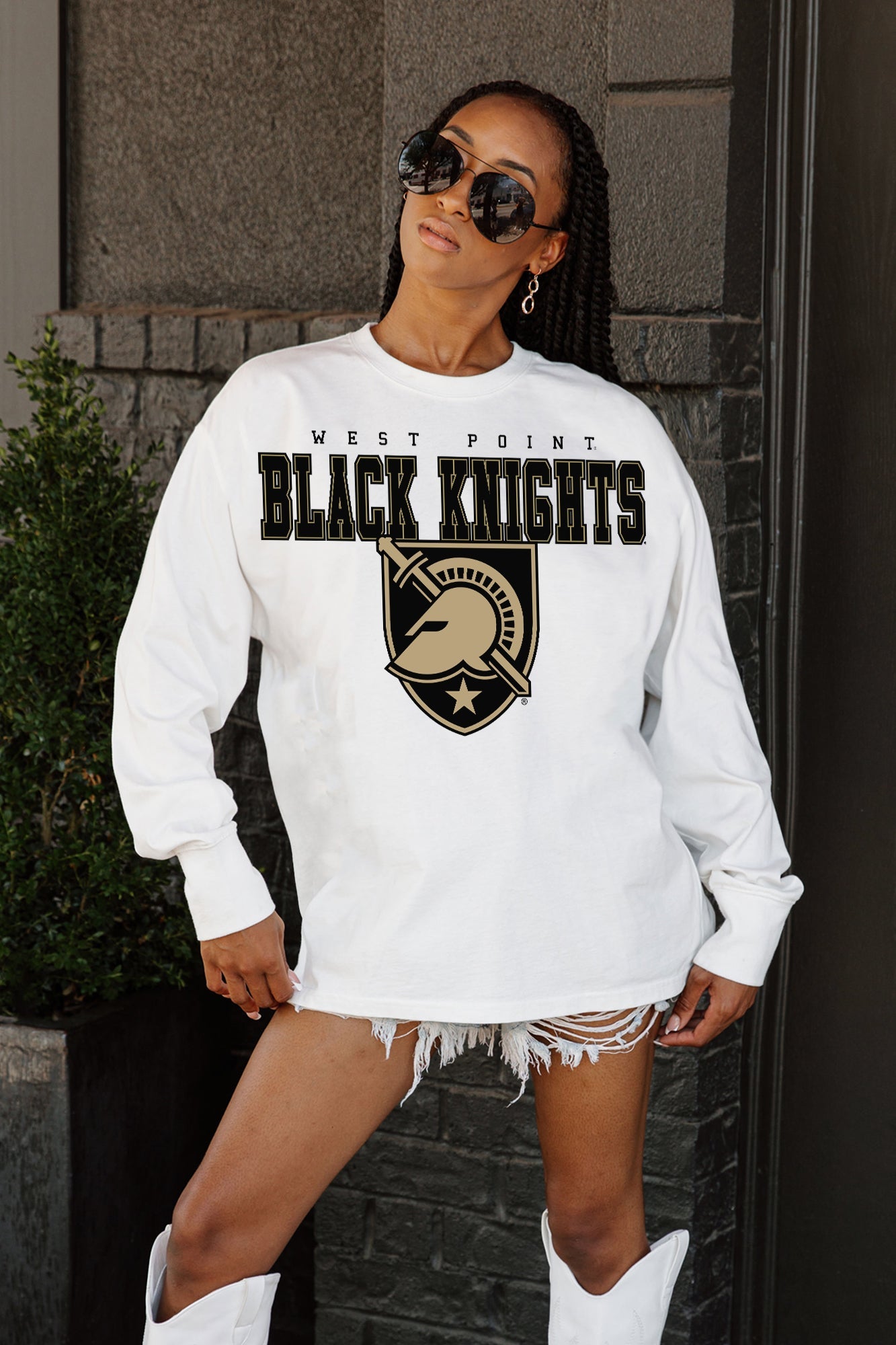 ARMY BLACK KNIGHTS BIG GOALS OVERSIZED LONG SLEEVE TEE WITH RIBBED NECKLINE AND CUFFS