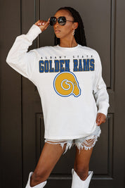 ALBANY STATE GOLDEN RAMS BIG GOALS OVERSIZED LONG SLEEVE TEE WITH RIBBED NECKLINE AND CUFFS