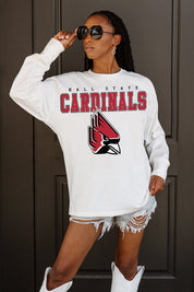 BALL STATE CARDINALS BIG GOALS OVERSIZED LONG SLEEVE TEE WITH RIBBED NECKLINE AND CUFFS