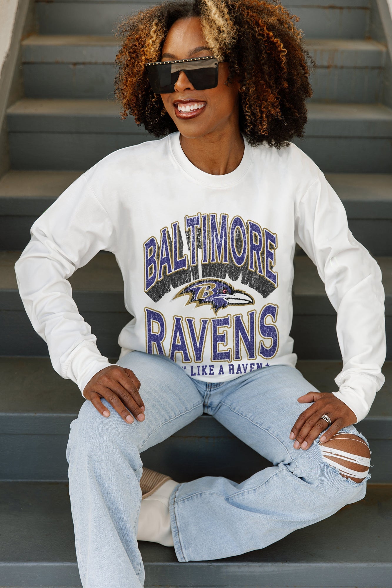 BALTIMORE RAVENS TIME OUT OVERSIZED MIDWEIGHT LONG SLEEVE TEE