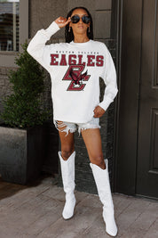 BOSTON COLLEGE EAGLES BIG GOALS OVERSIZED LONG SLEEVE TEE WITH RIBBED NECKLINE AND CUFFS
