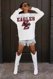 BOSTON COLLEGE EAGLES BIG GOALS OVERSIZED LONG SLEEVE TEE WITH RIBBED NECKLINE AND CUFFS