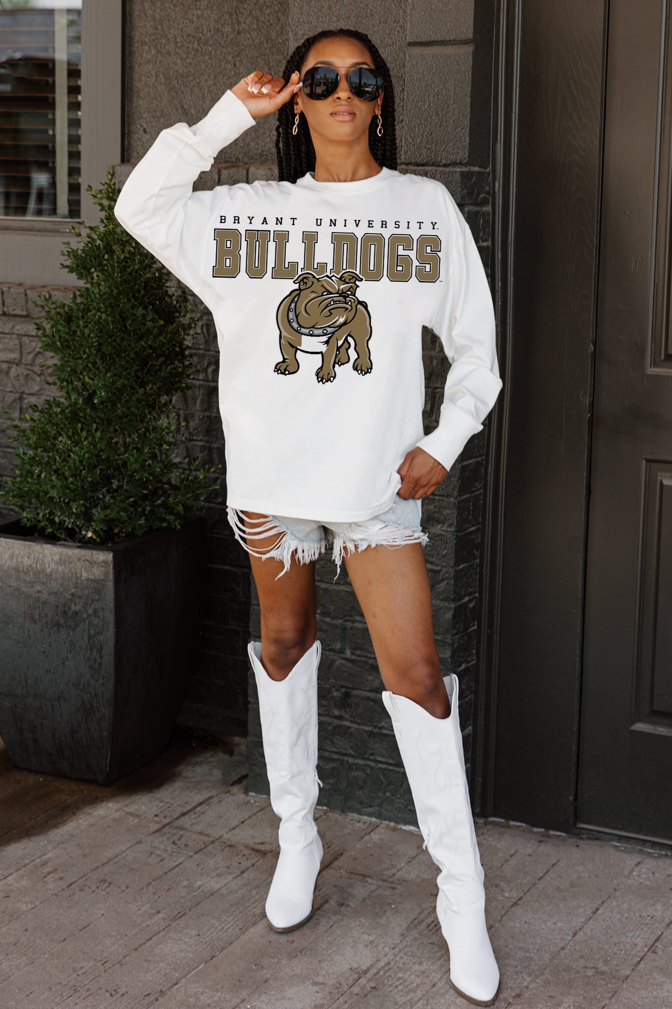 BRYANT BULLDOGS BIG GOALS OVERSIZED LONG SLEEVE TEE WITH RIBBED NECKLINE AND CUFFS