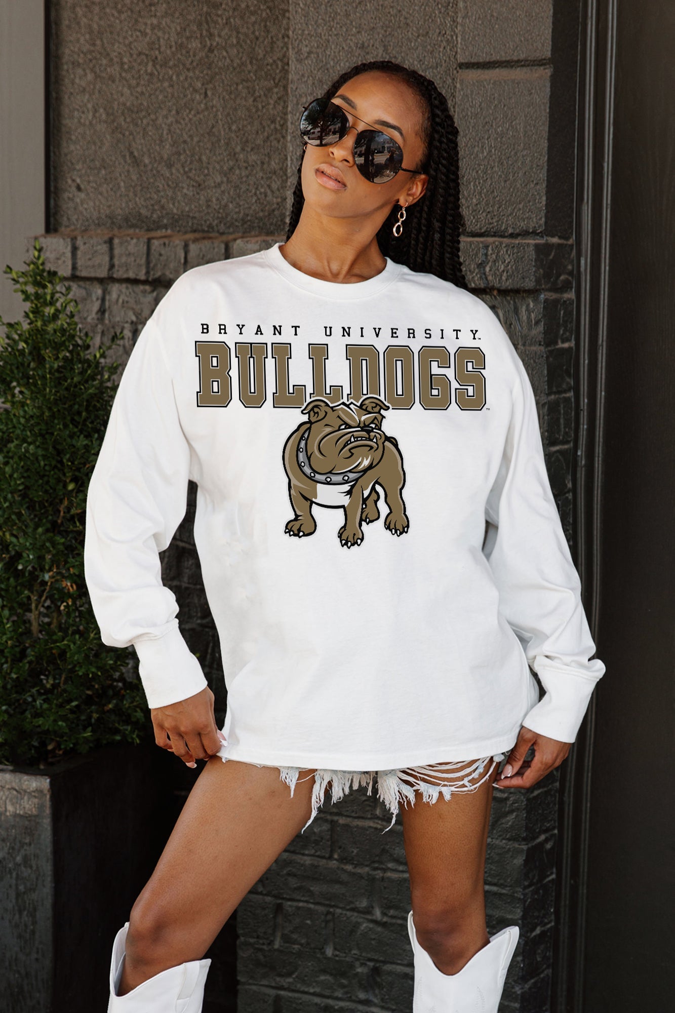 BRYANT BULLDOGS BIG GOALS OVERSIZED LONG SLEEVE TEE WITH RIBBED NECKLINE AND CUFFS