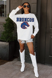 BOISE STATE BRONCOS BIG GOALS OVERSIZED LONG SLEEVE TEE WITH RIBBED NECKLINE AND CUFFS