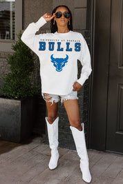BUFFALO BULLS BIG GOALS OVERSIZED LONG SLEEVE TEE WITH RIBBED NECKLINE AND CUFFS