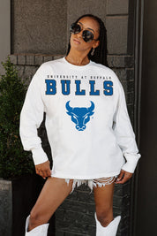 BUFFALO BULLS BIG GOALS OVERSIZED LONG SLEEVE TEE WITH RIBBED NECKLINE AND CUFFS