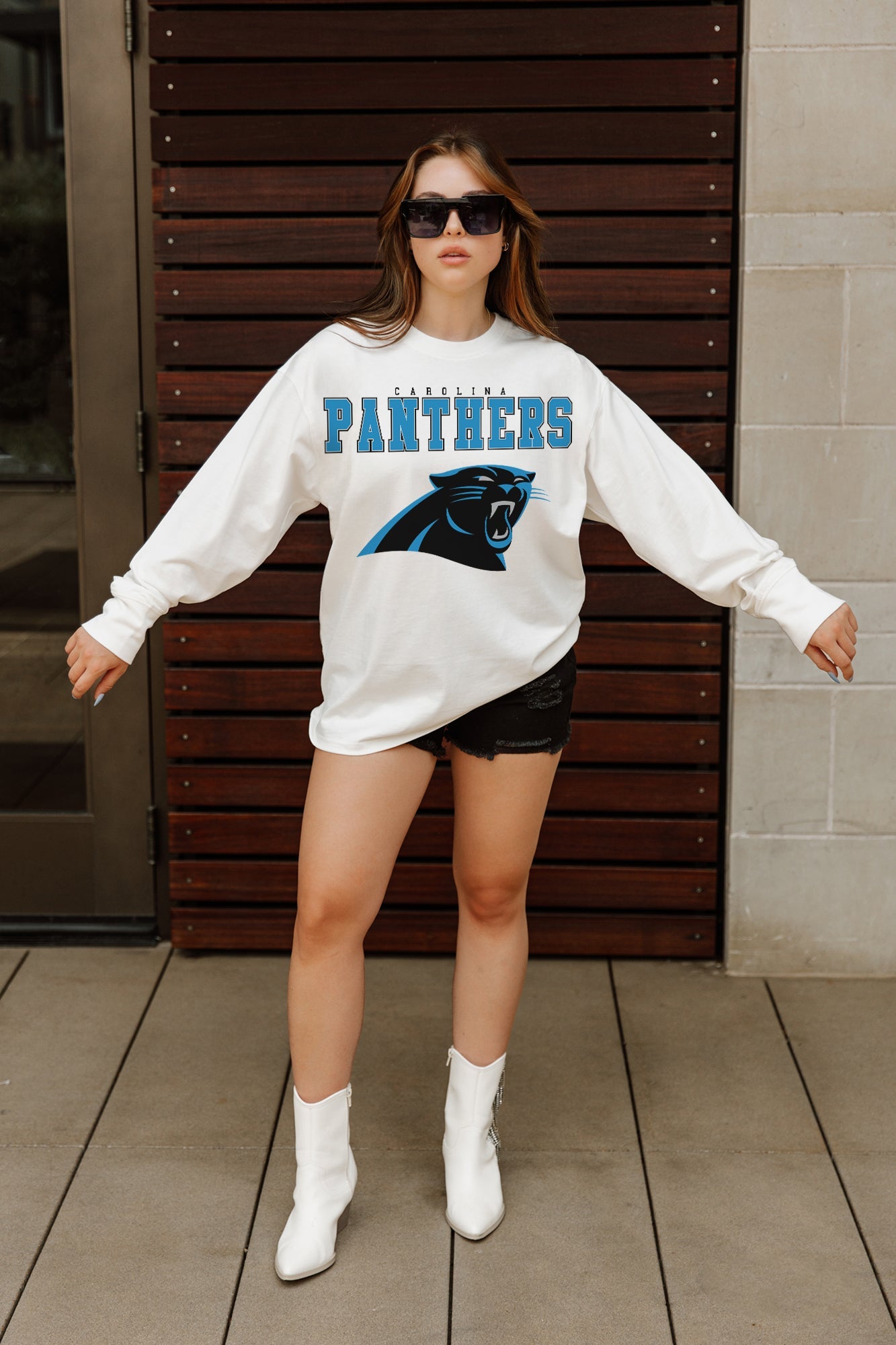 CAROLINA PANTHERS BIG GOALS OVERSIZED MIDWEIGHT LONG SLEEVE TEE