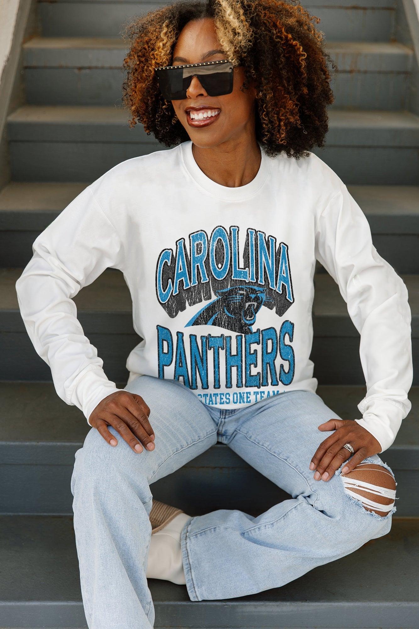 CAROLINA PANTHERS TIME OUT OVERSIZED MIDWEIGHT LONG SLEEVE TEE