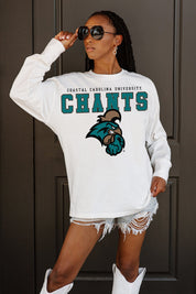 COASTAL CAROLINA CHANTICLEERS BIG GOALS OVERSIZED LONG SLEEVE TEE WITH RIBBED NECKLINE AND CUFFS