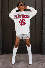 White Chapman Panthers BIG GOALS Oversized Long Sleeve Tee - Full Front View Styled with Denim Shorts | Gameday Couture - SOHO
