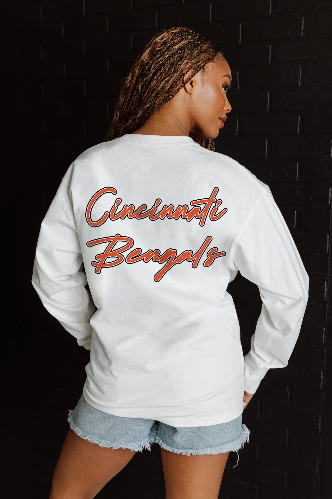 CINCINNATI BENGALS DOUBLE MOVE OVERSIZED MIDWEIGHT LONG SLEEVE TEE