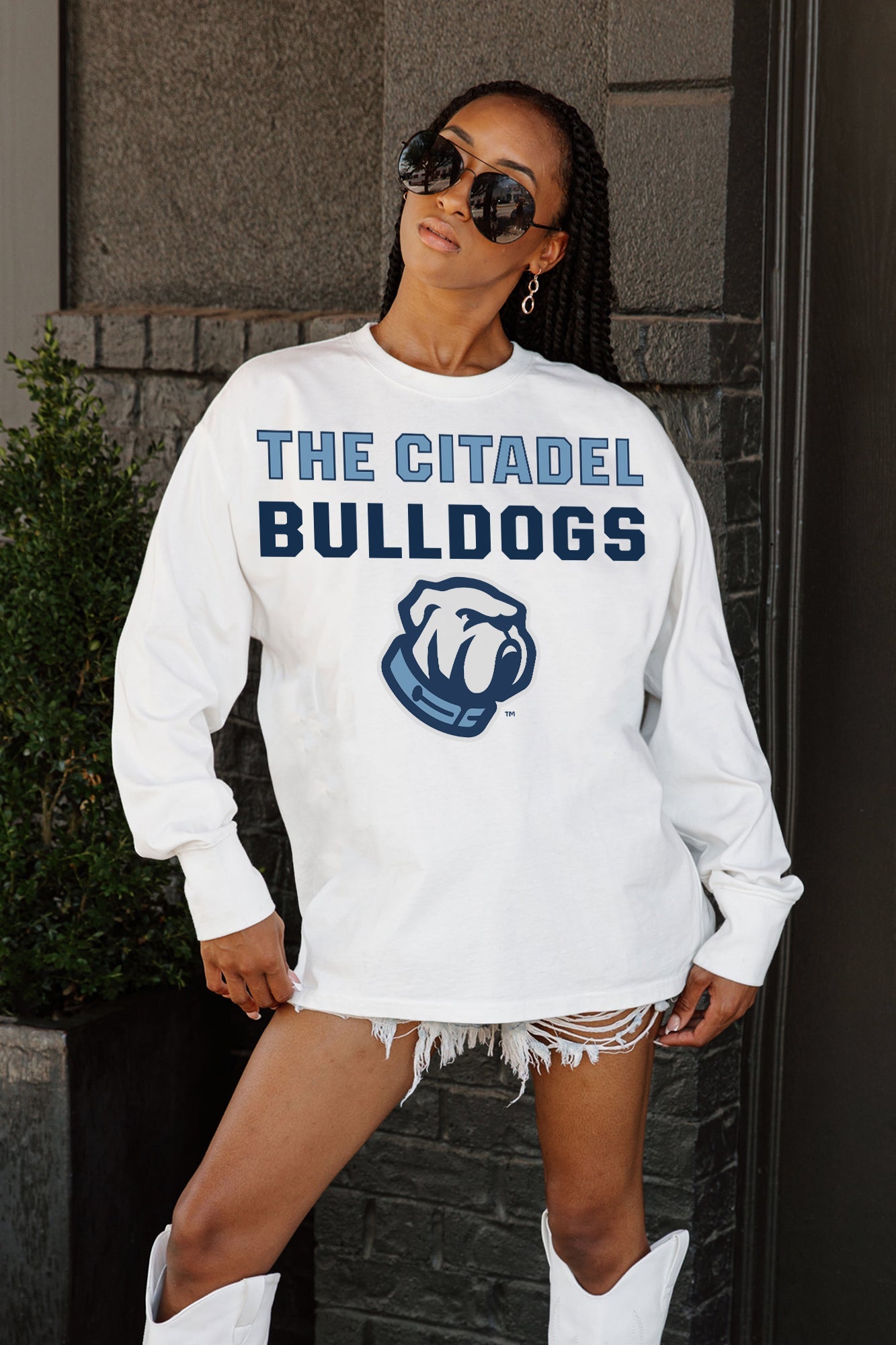 CITADEL BULLDOGS BIG GOALS OVERSIZED LONG SLEEVE TEE WITH RIBBED NECKLINE AND CUFFS