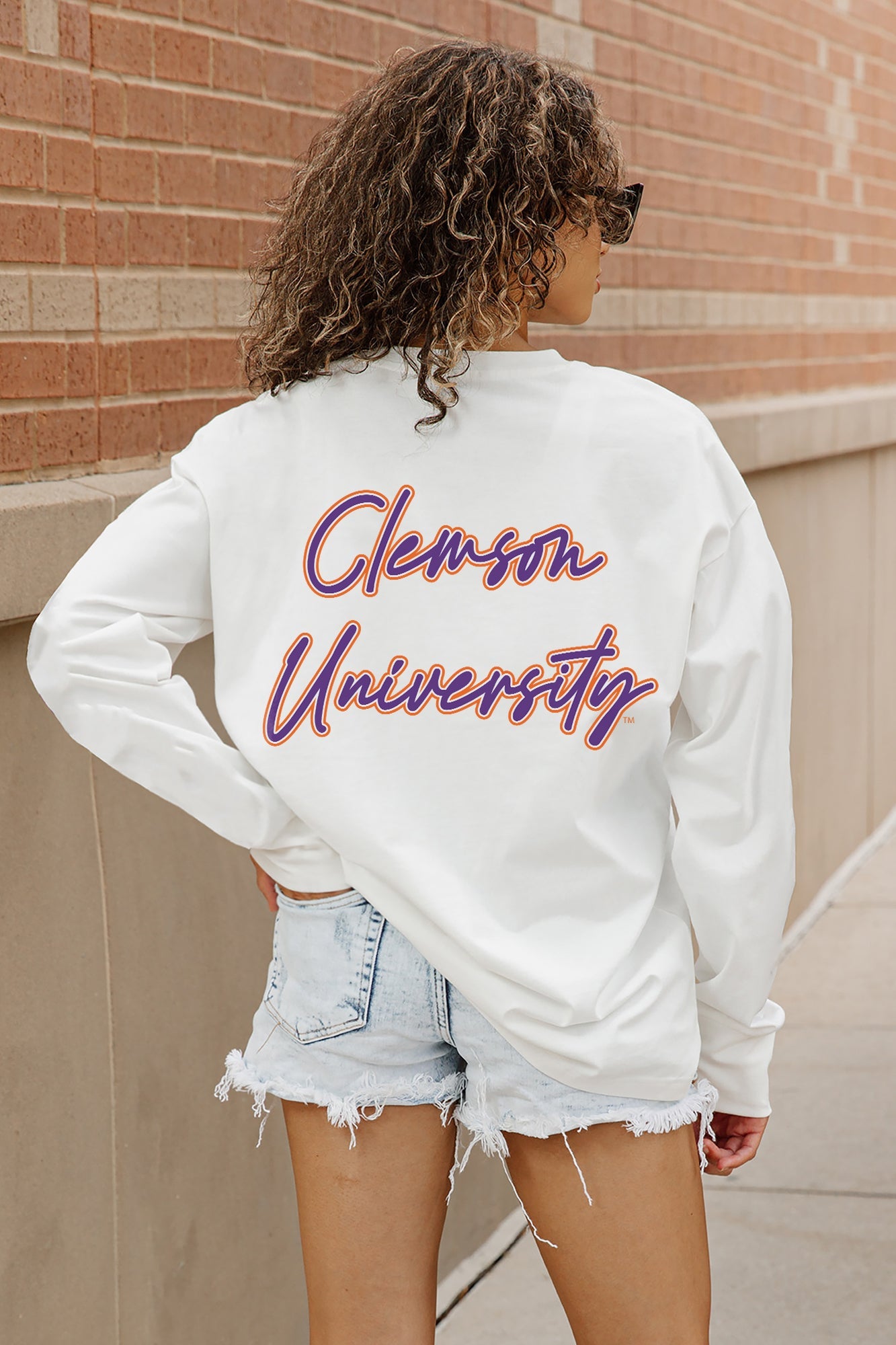 CLEMSON TIGERS DOUBLE MOVE OVERSIZED LONG SLEEVE TEE WITH RIBBED NECKLINE AND CUFFS