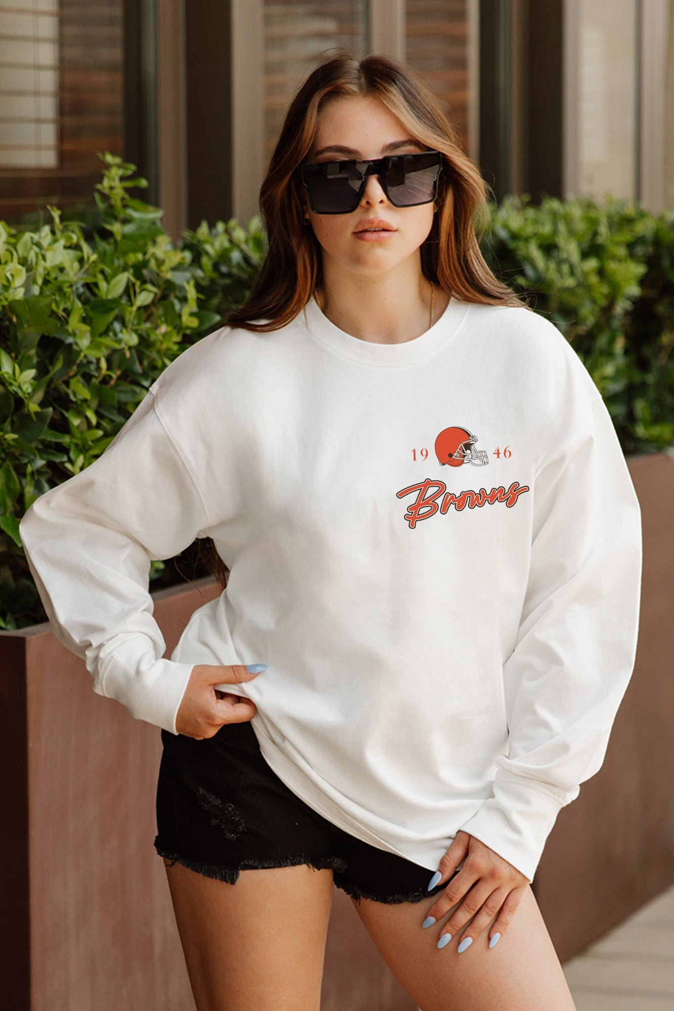 CLEVELAND BROWNS DOUBLE MOVE OVERSIZED MIDWEIGHT LONG SLEEVE TEE