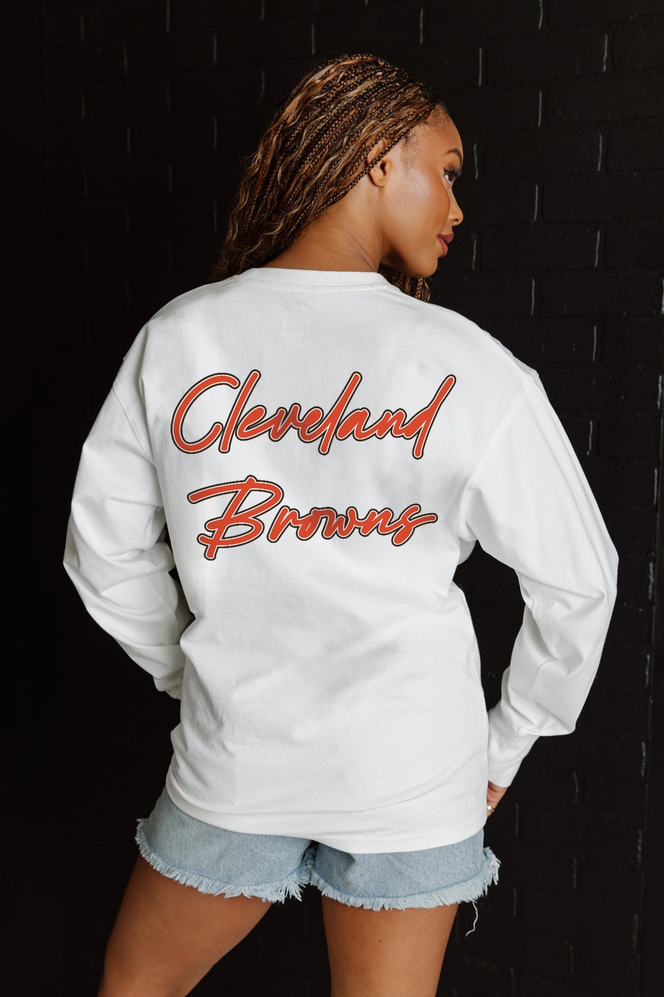 CLEVELAND BROWNS DOUBLE MOVE OVERSIZED MIDWEIGHT LONG SLEEVE TEE