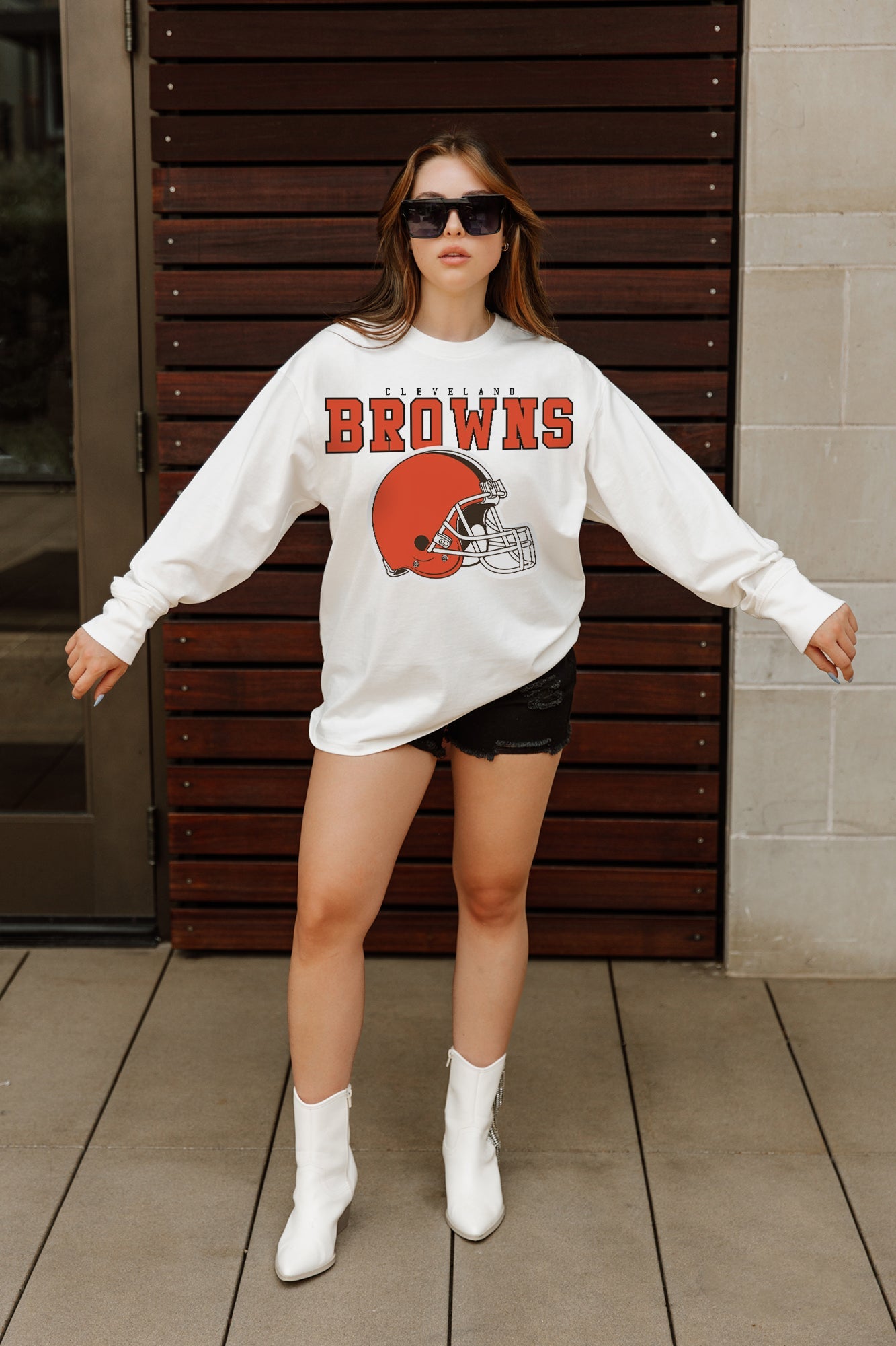 CLEVELAND BROWNS BIG GOALS OVERSIZED MIDWEIGHT LONG SLEEVE TEE