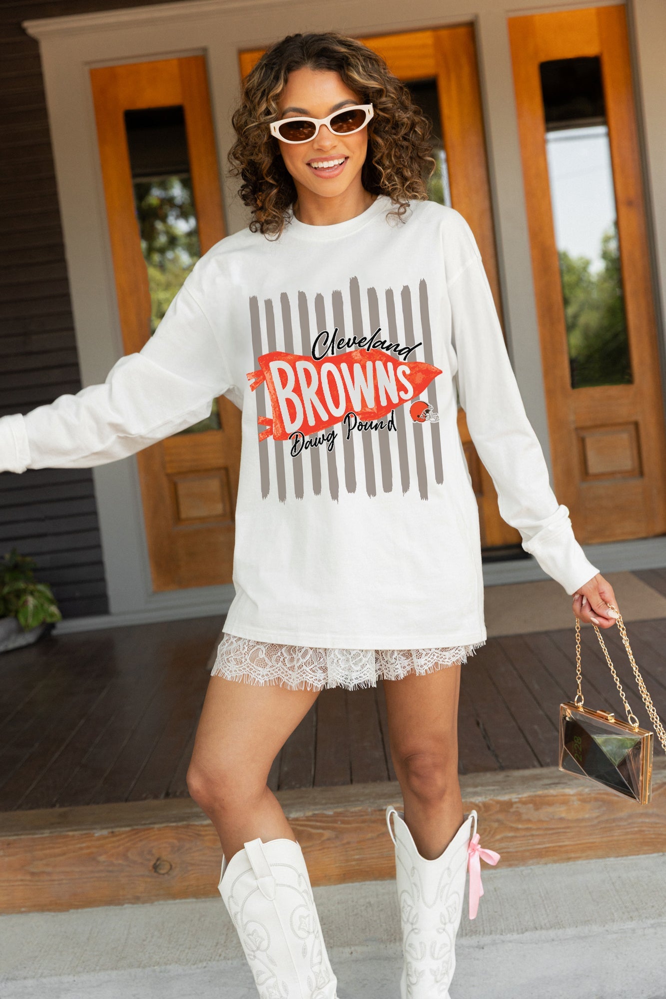 CLEVELAND BROWNS RALLY STRIPE OVERSIZED LONG SLEEVE TEE