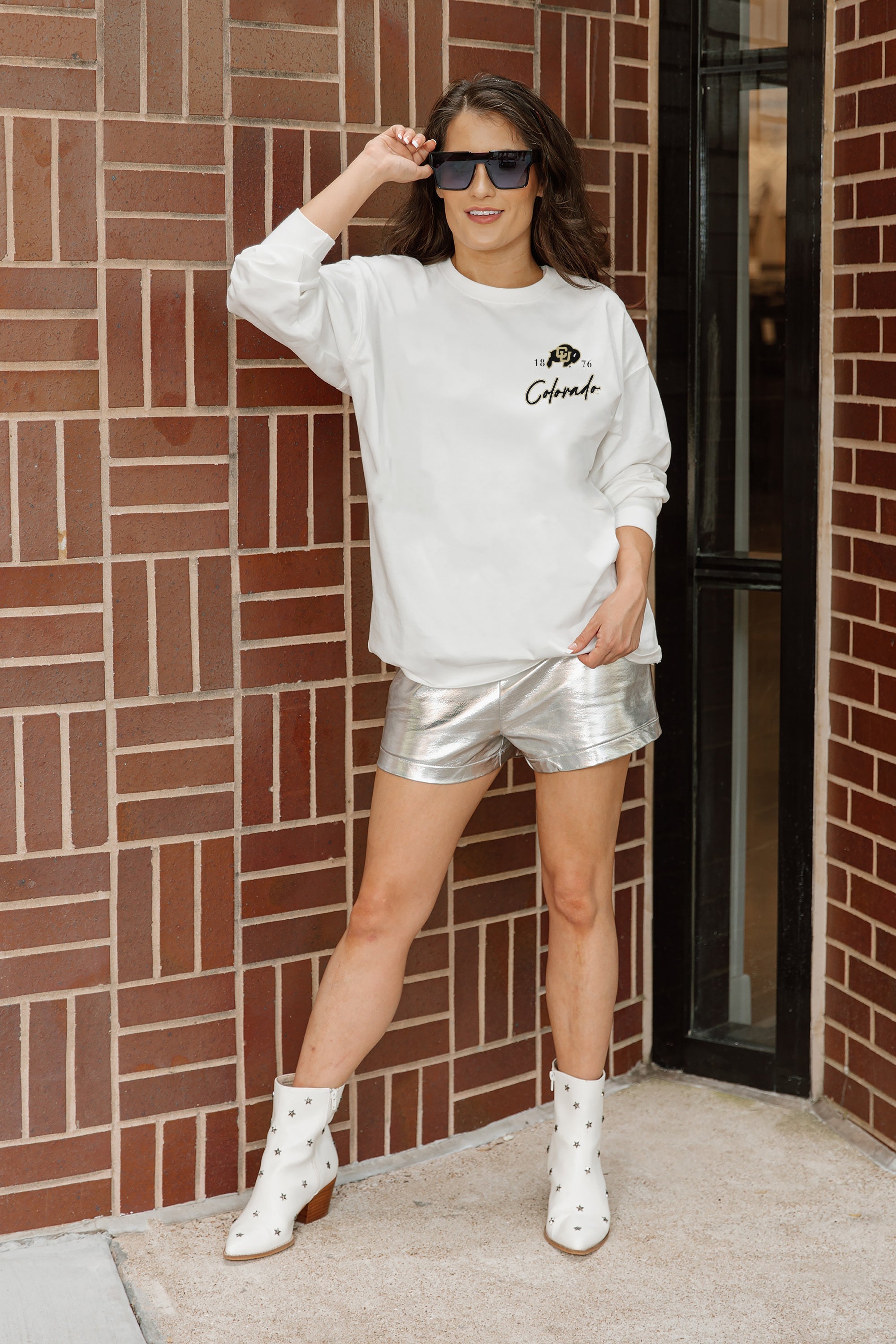COLORADO BUFFALOES DOUBLE MOVE OVERSIZED LONG SLEEVE TEE WITH RIBBED NECKLINE AND CUFFS