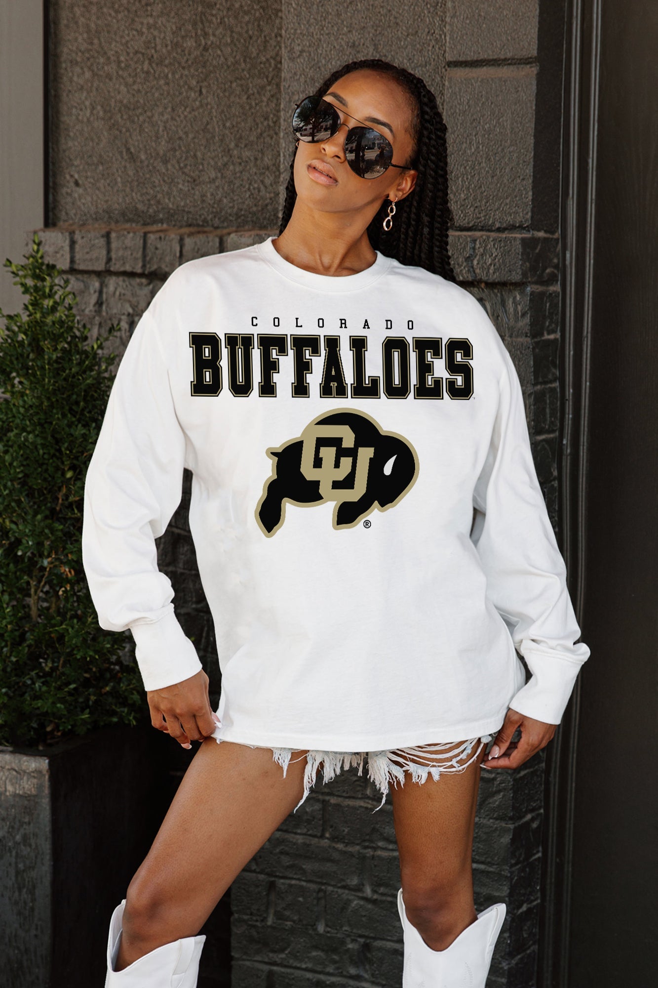 COLORADO BUFFALOES BIG GOALS OVERSIZED LONG SLEEVE TEE WITH RIBBED NECKLINE AND CUFFS