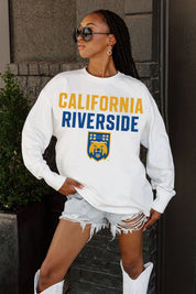White California Riverside Highlanders BIG GOALS Oversized Long Sleeve Tee - Front Graphic Detail | Gameday Couture - SOHO