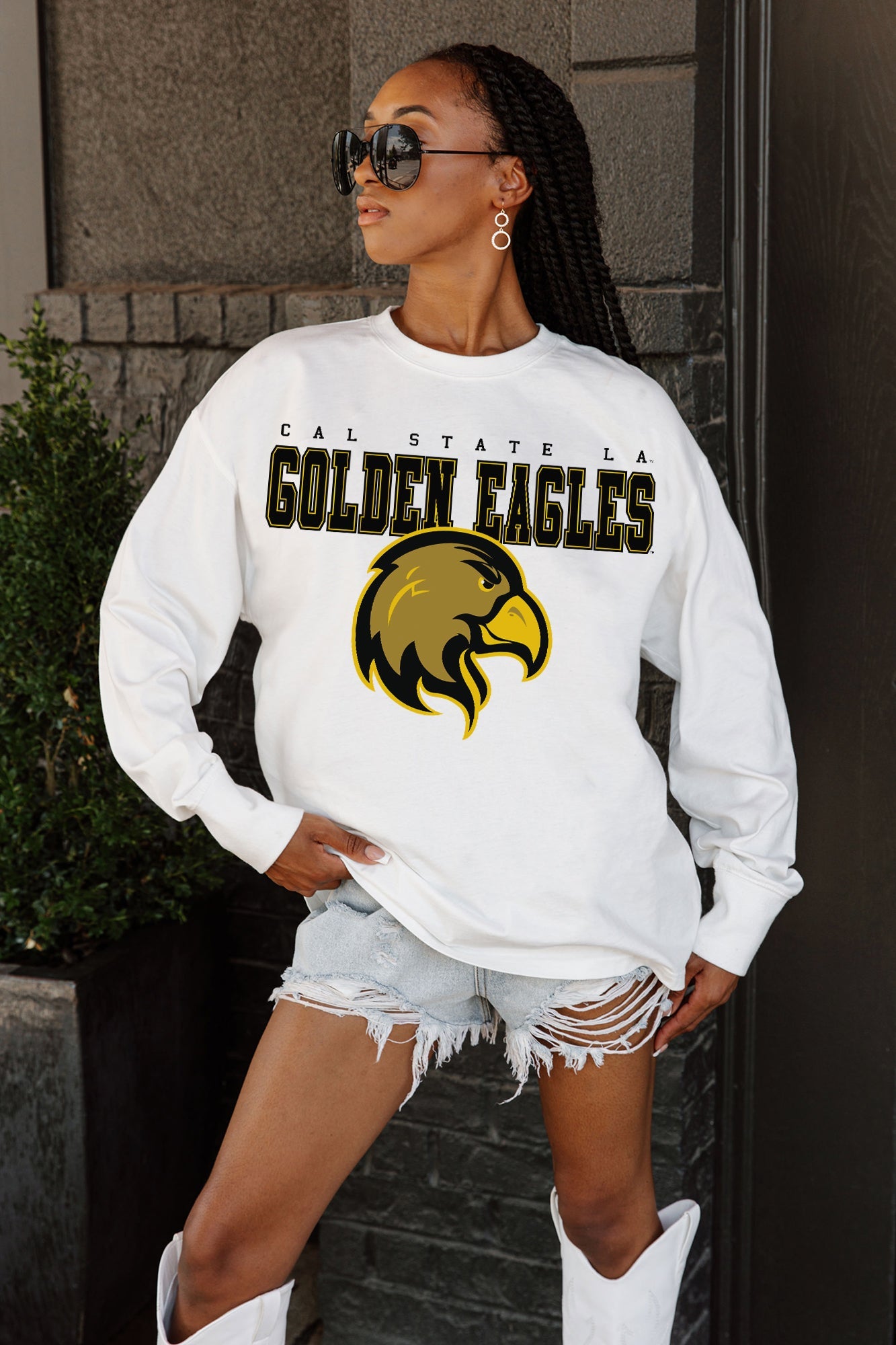 CAL STATE LOS ANGELES GOLDEN EAGLES BIG GOALS OVERSIZED LONG SLEEVE TEE WITH RIBBED NECKLINE AND CUFFS