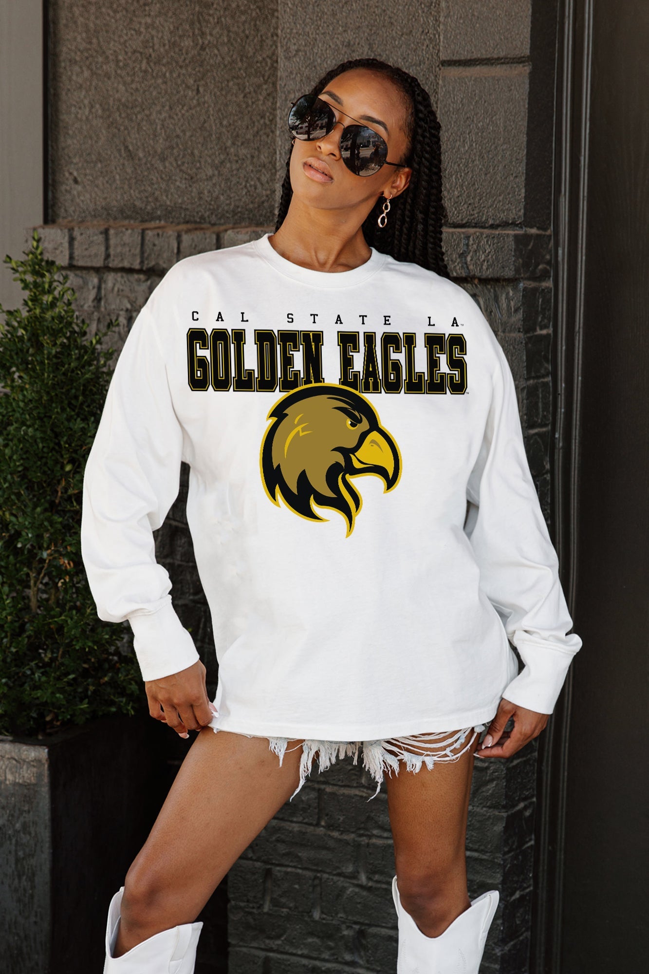CAL STATE LOS ANGELES GOLDEN EAGLES BIG GOALS OVERSIZED LONG SLEEVE TEE WITH RIBBED NECKLINE AND CUFFS