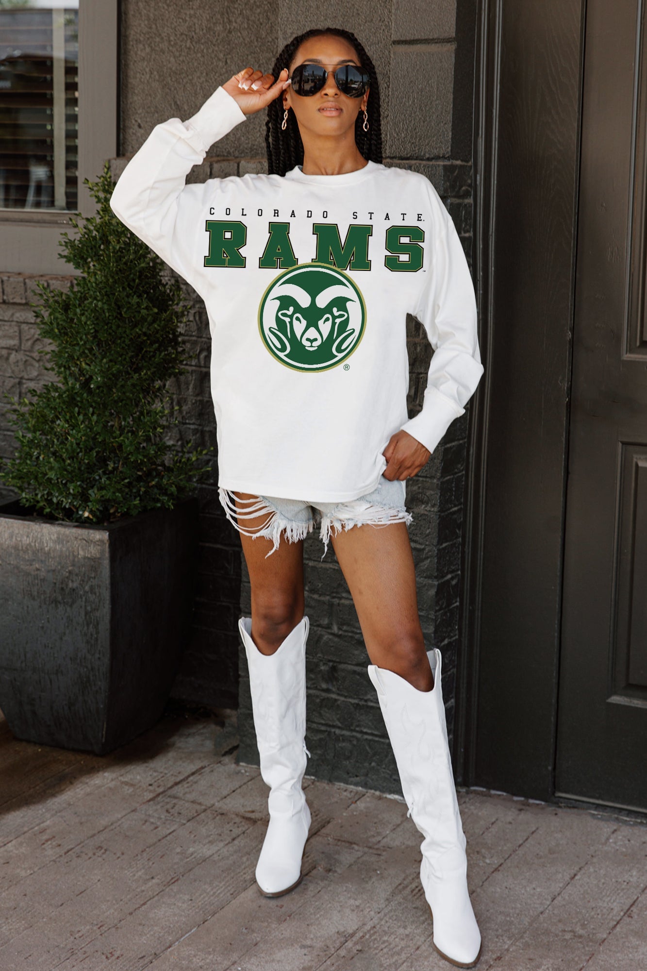 COLORADO STATE RAMS BIG GOALS OVERSIZED LONG SLEEVE TEE WITH RIBBED NECKLINE AND CUFFS