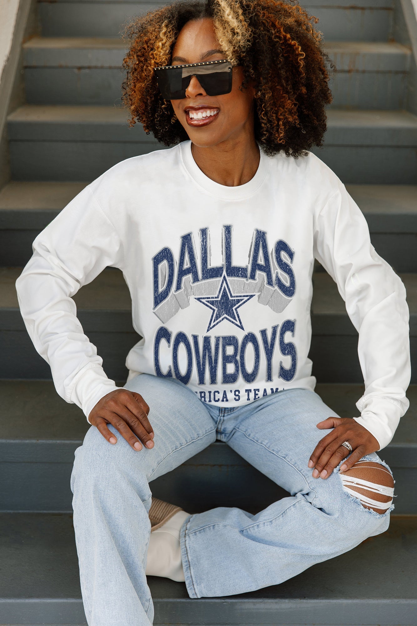 DALLAS COWBOYS TIME OUT OVERSIZED MIDWEIGHT LONG SLEEVE TEE