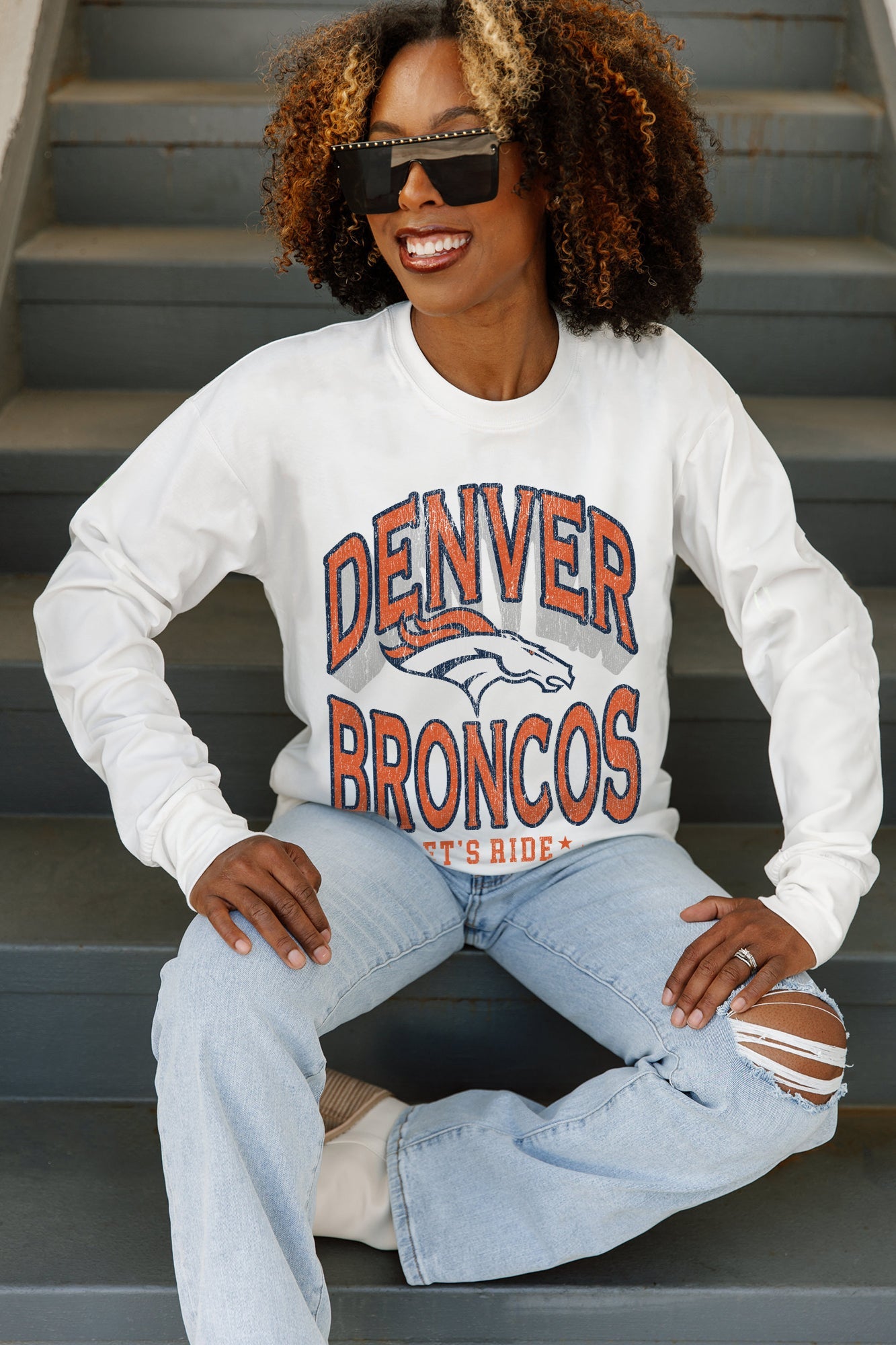 DENVER BRONCOS TIME OUT OVERSIZED MIDWEIGHT LONG SLEEVE TEE