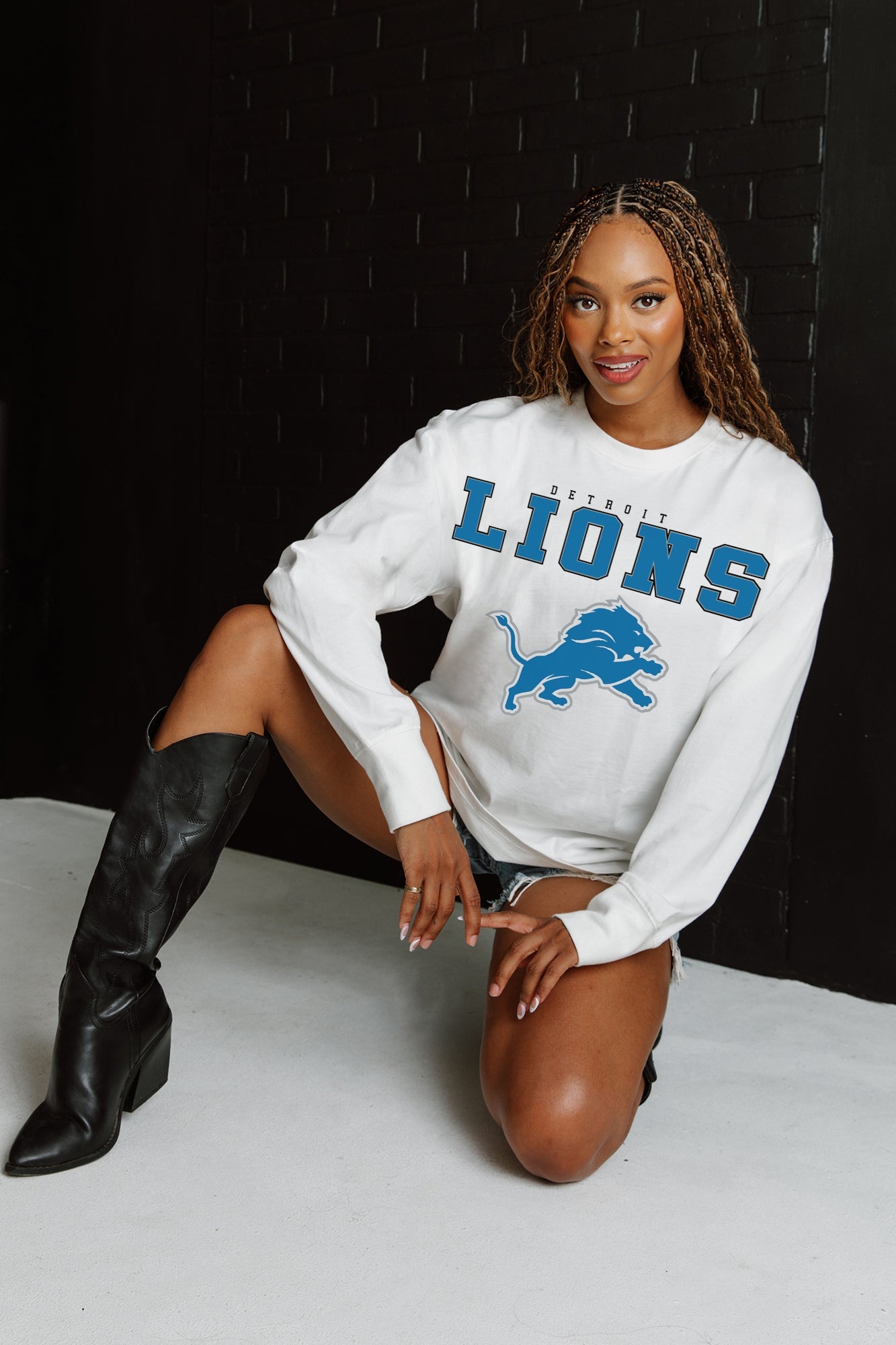 DETROIT LIONS BIG GOALS OVERSIZED MIDWEIGHT LONG SLEEVE TEE