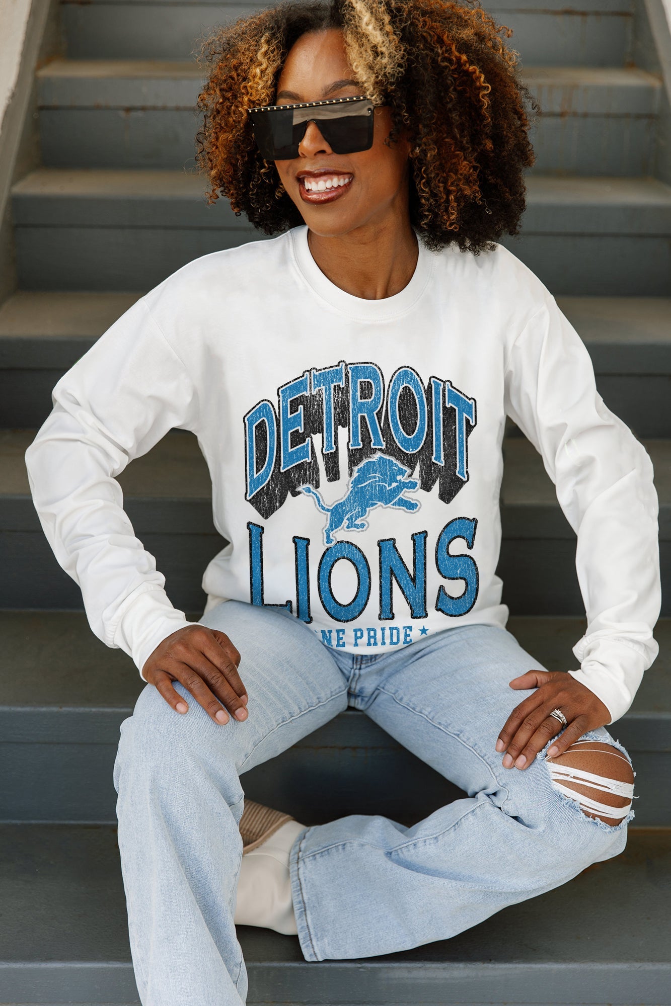 DETROIT LIONS TIME OUT OVERSIZED MIDWEIGHT LONG SLEEVE TEE