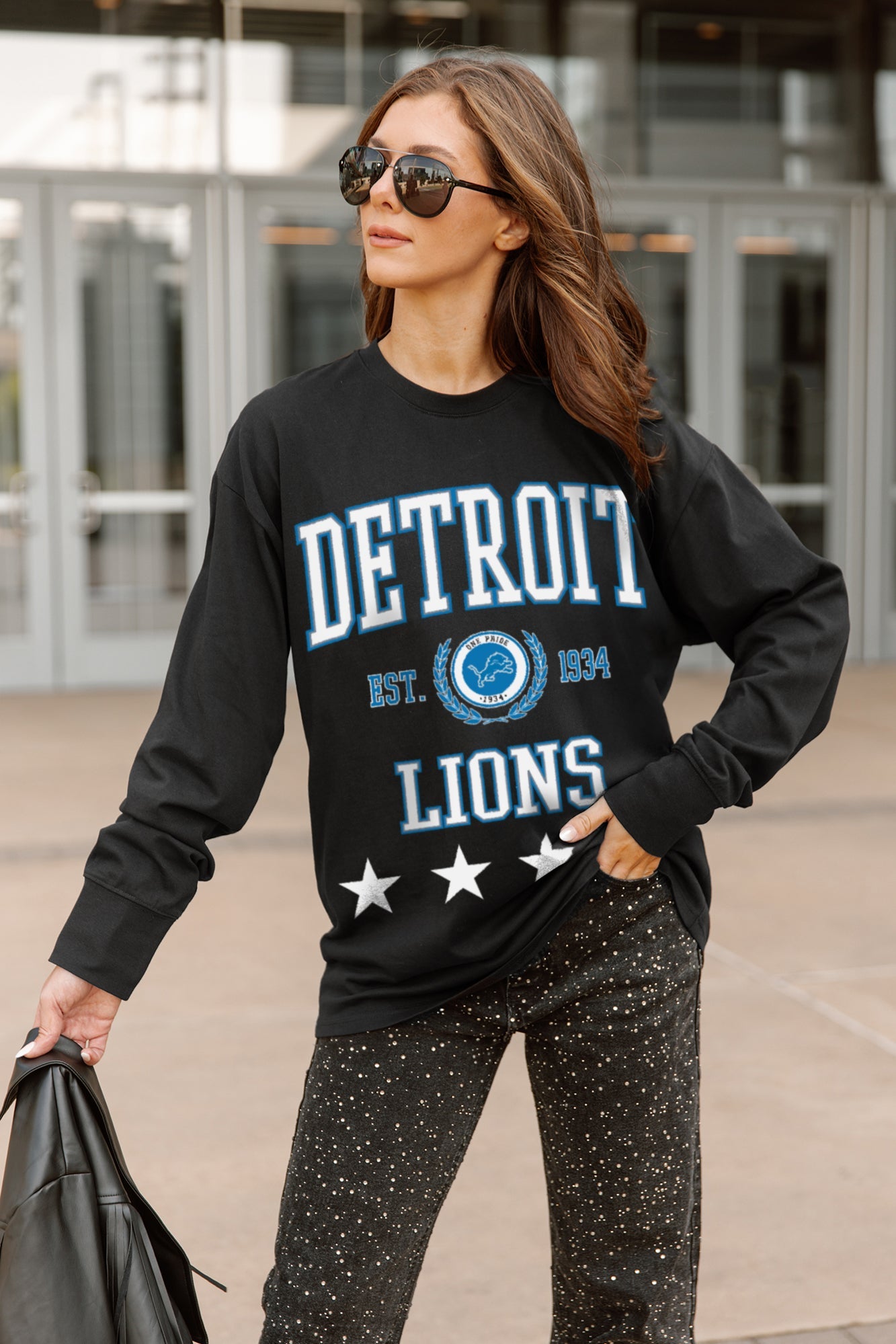 DETROIT LIONS EVERYDAY STAR ESSENTIAL RELAXED FIT LONG SLEEVE TEE