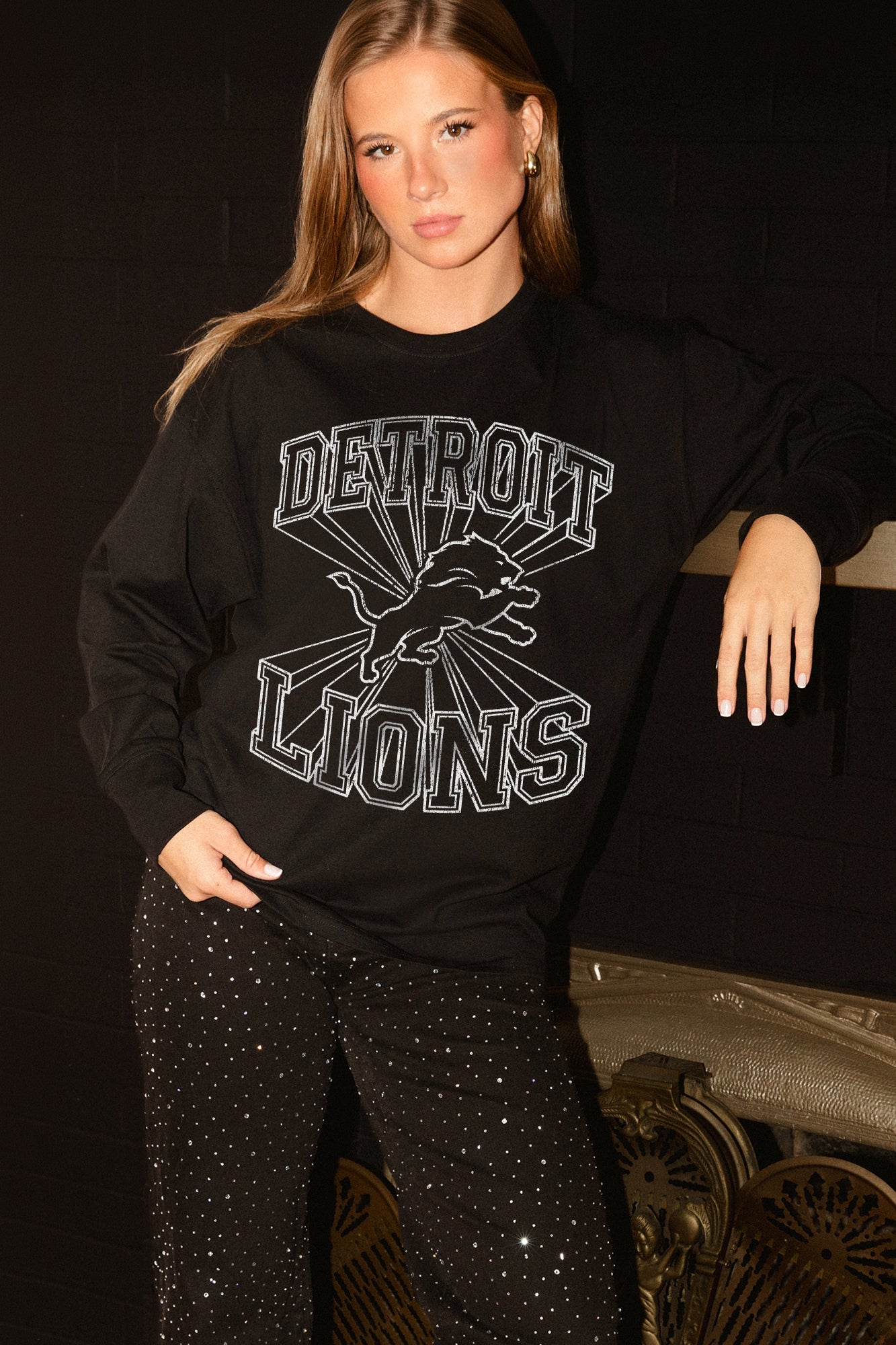 DETROIT LIONS SPOTLIGHT OVERSIZED LONG SLEEVE TEE