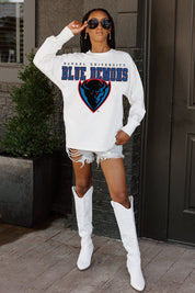 DEPAUL BLUE DEMONS BIG GOALS OVERSIZED LONG SLEEVE TEE WITH RIBBED NECKLINE AND CUFFS