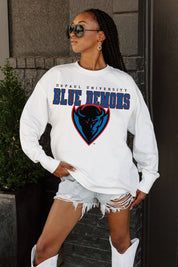 DEPAUL BLUE DEMONS BIG GOALS OVERSIZED LONG SLEEVE TEE WITH RIBBED NECKLINE AND CUFFS