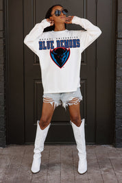 DEPAUL BLUE DEMONS BIG GOALS OVERSIZED LONG SLEEVE TEE WITH RIBBED NECKLINE AND CUFFS