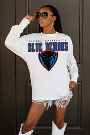 DEPAUL BLUE DEMONS BIG GOALS OVERSIZED LONG SLEEVE TEE WITH RIBBED NECKLINE AND CUFFS