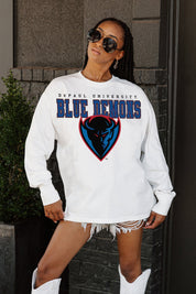 DEPAUL BLUE DEMONS BIG GOALS OVERSIZED LONG SLEEVE TEE WITH RIBBED NECKLINE AND CUFFS