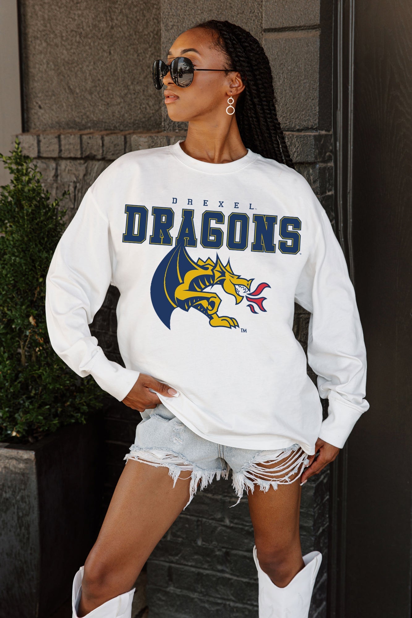 DREXEL UNIVERSITY DRAGONS BIG GOALS OVERSIZED LONG SLEEVE TEE WITH RIBBED NECKLINE AND CUFFS