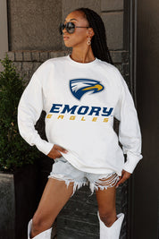 White EMORY EAGLES Big Goals Oversized Long Sleeve Tee - Front View Detail | Gameday Couture - SOHO
